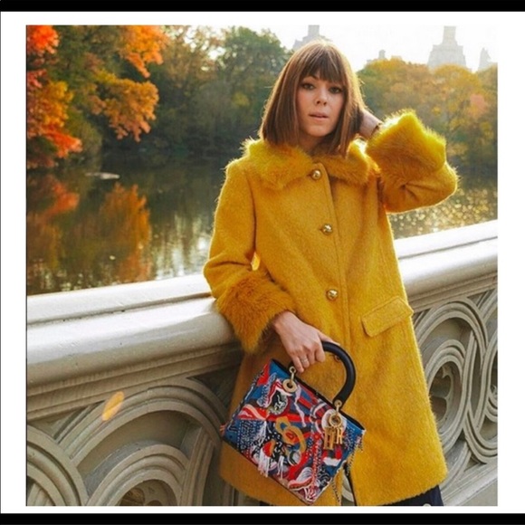 Kate spade fluffy faux fur trim yellow coat NEW WITH TAGS
